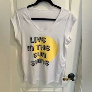 Live In The Sun Shine White Womens Graphic T-shirt with capped sleeves